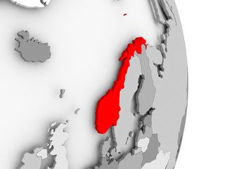 Norway on grey political globe