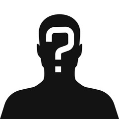 incognito, unknown person, silhouette of man on white background - obrazy, fototapety, plakaty