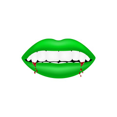 Vampire mouth in green design with bloody teeth