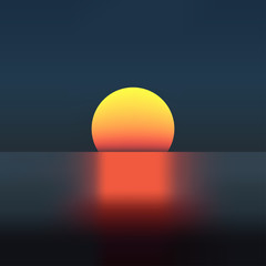 Vector horizontal illustration of sunset. beautiful sunrise at the sea. Sea background. Ocean background.