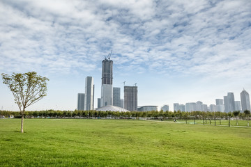 Fototapeta na wymiar green space park on new city