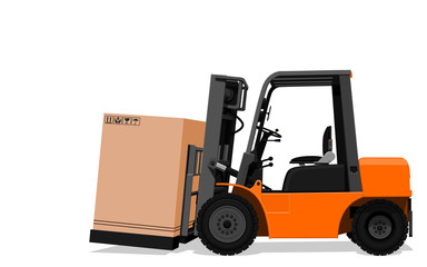 Isolate forklift truck with paper box on transparent background
