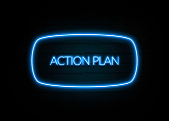 Action Plan  - colorful Neon Sign on brickwall