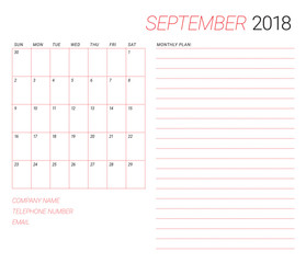 September 2018 desk calendar vector illustration