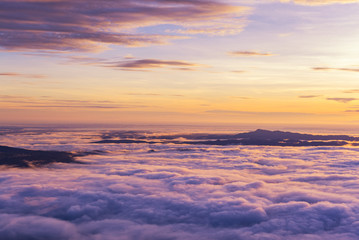 Sunrise and Sea of fog at pah nok ann at Phu Kradueng National Park , Loei Thailand