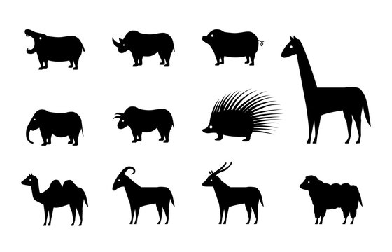 Set of animal icons in silhouette style, vector
