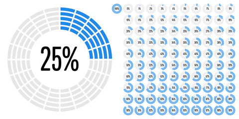 Obraz premium Set of circle percentage diagrams from 0 to 100 ready-to-use for web design, user interface (UI) or infographic - indicator with blue