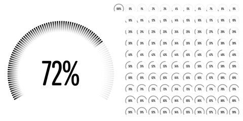 Set of circular sector percentage diagrams from 0 to 100 ready-to-use for web design, user interface (UI) or infographic - indicator with black