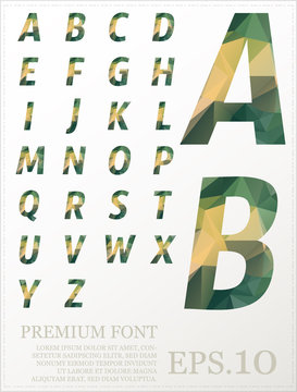 Green font Low poly artistic color font with brush texture