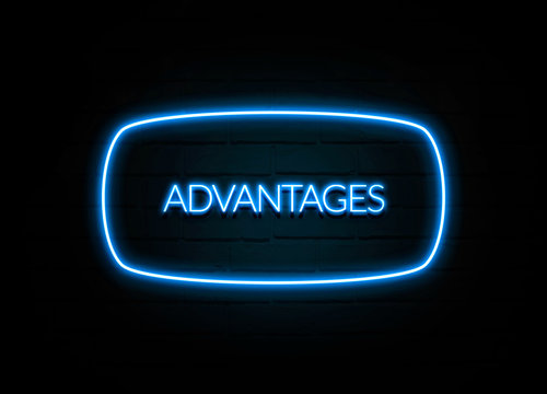 Advantages  - colorful Neon Sign on brickwall