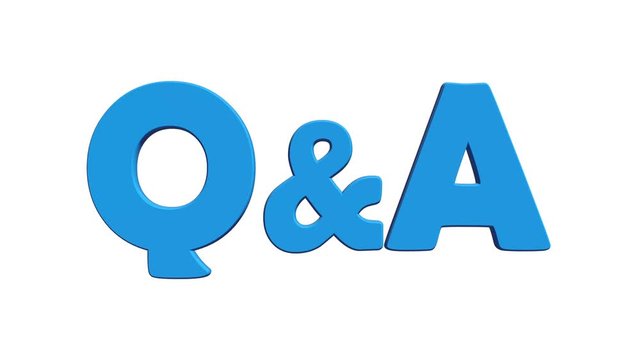 Questions and answers concept blue Q and A text isolated over white. 3D Video available in 4K FullHD and HD render footage