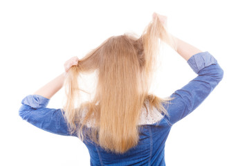 Fototapeta premium Furious woman pull hair out of head.