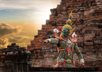 Khon, pantomime performances action of Thailand, a kind of Thai drama, Tos-sa-kan Giant at...