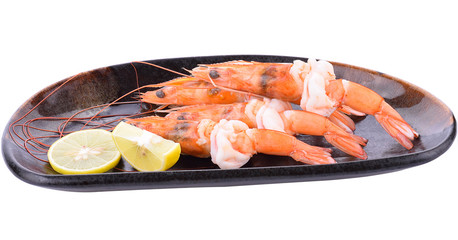 Shrimp in plate on white background