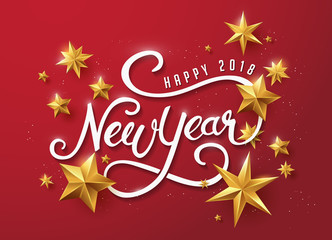 Naklejka na ściany i meble new year with calligraphic text with golden star.Vector illustration template.greeting cards.