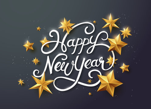 new year with calligraphic text with golden star.Vector illustration template.greeting cards.