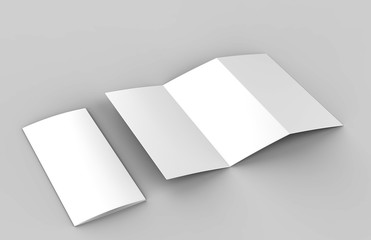 Blank white z fold brochure for mock up template design. 3d render illustration.