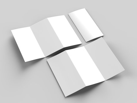 Blank White Z Fold Brochure For Mock Up Template Design. 3d Render Illustration.