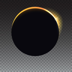 Glow light effect template for your cover, poster and cards. Solar eclipse, astronomical phenomenon. Light rays on transparent backdrop. The planet covering the Sun eclipse.