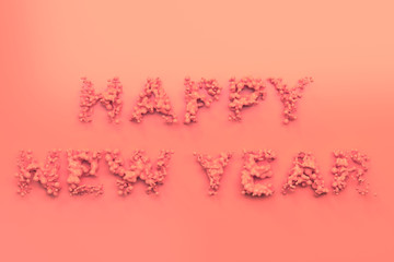 Liquid red Happy New Year words with drops on red background