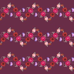 Fototapeta na wymiar Seamless pattern with zigzag floral garland. Summer vector design.