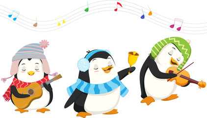 Obraz premium cute penguins playing christmas musical instruments