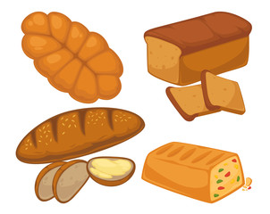 Bread flat icons set for bakery shop or patisserie.
