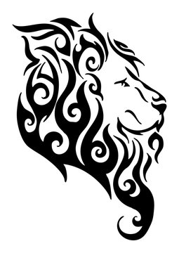 Silhouette lion side head tribal tattoo logo vector design from flame fire white isolated background