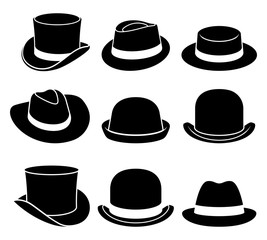 Vintage hats icons. Vector illustration. - obrazy, fototapety, plakaty