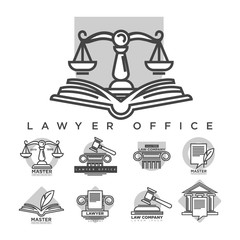 Fototapeta na wymiar Law company logotypes collection in grey color isolated on white.
