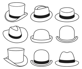 Vintage hats icons. Vector illustration.