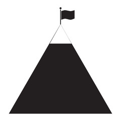 flag on mountain icon on white background. flag on mountain sign. success icon. black mountain with black flag on top. mountain peak with flag icon.