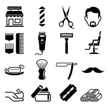 Set Of Barber Shop Icons. Vector Illustrations.