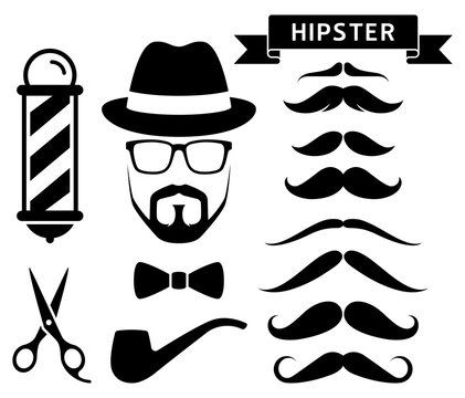 Set of hipster barber elements. Vector illustrations.