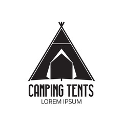 Camping place logo or label template. Outline tepee icon. Hiking and camping tent logotype.