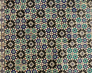 Colorful Portuguese tiles (azulejos) with geometric pattern in Lisbon, Portugal