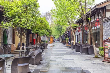 Wandcirkels Smal steegje Chengdu old street ancient houses  © zhouyilu
