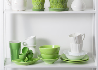 kitchenware on the shelf