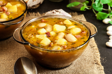 White bean soup with potatoes and bacon