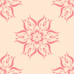 Red flowers on beige background. Seamless pattern