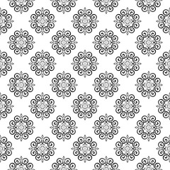 Black floral seamless design on white background