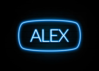 Alex  - colorful Neon Sign on brickwall - obrazy, fototapety, plakaty