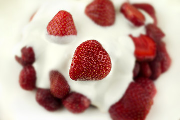 fresh strawberry with cream close-up.
