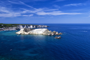 Tremiti islands with blue water, boats and clouds. Gargano. Puglia. for nature, travel and holyday...