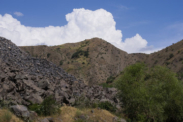 Fototapeta na wymiar View of mountains landscape in Garni, Armenia, selective focus