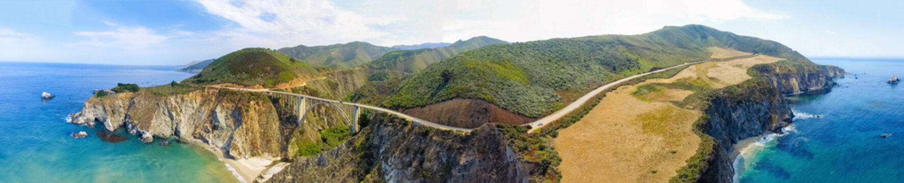 Bixby Bridge And Big Sur Aerial Panoramic View, California