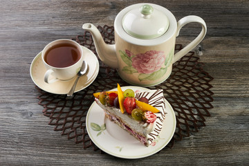 Slice of delicious tart with fresh fruits