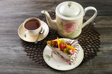 Slice of delicious tart with fresh fruits