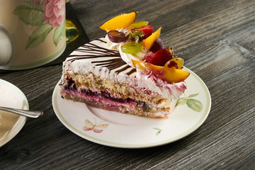 Slice of delicious tart with fresh fruits