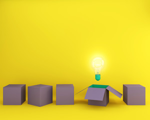 Light bulbs glowing creative idea think outside the box, minimal concept idea.Creative thinking about thought leader that is recognized as an authority in a specialized field and whose expertise.